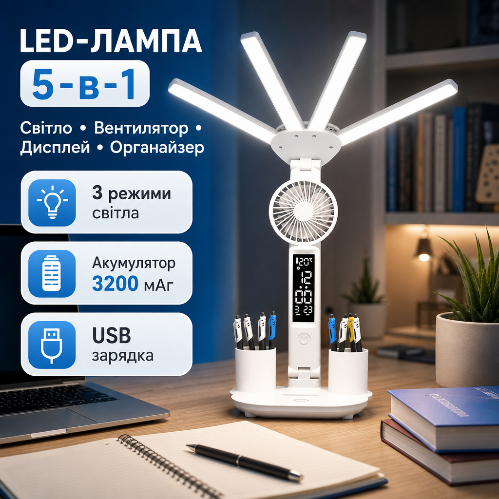 LED-Лампа 5-в-1 настільна акумуляторна